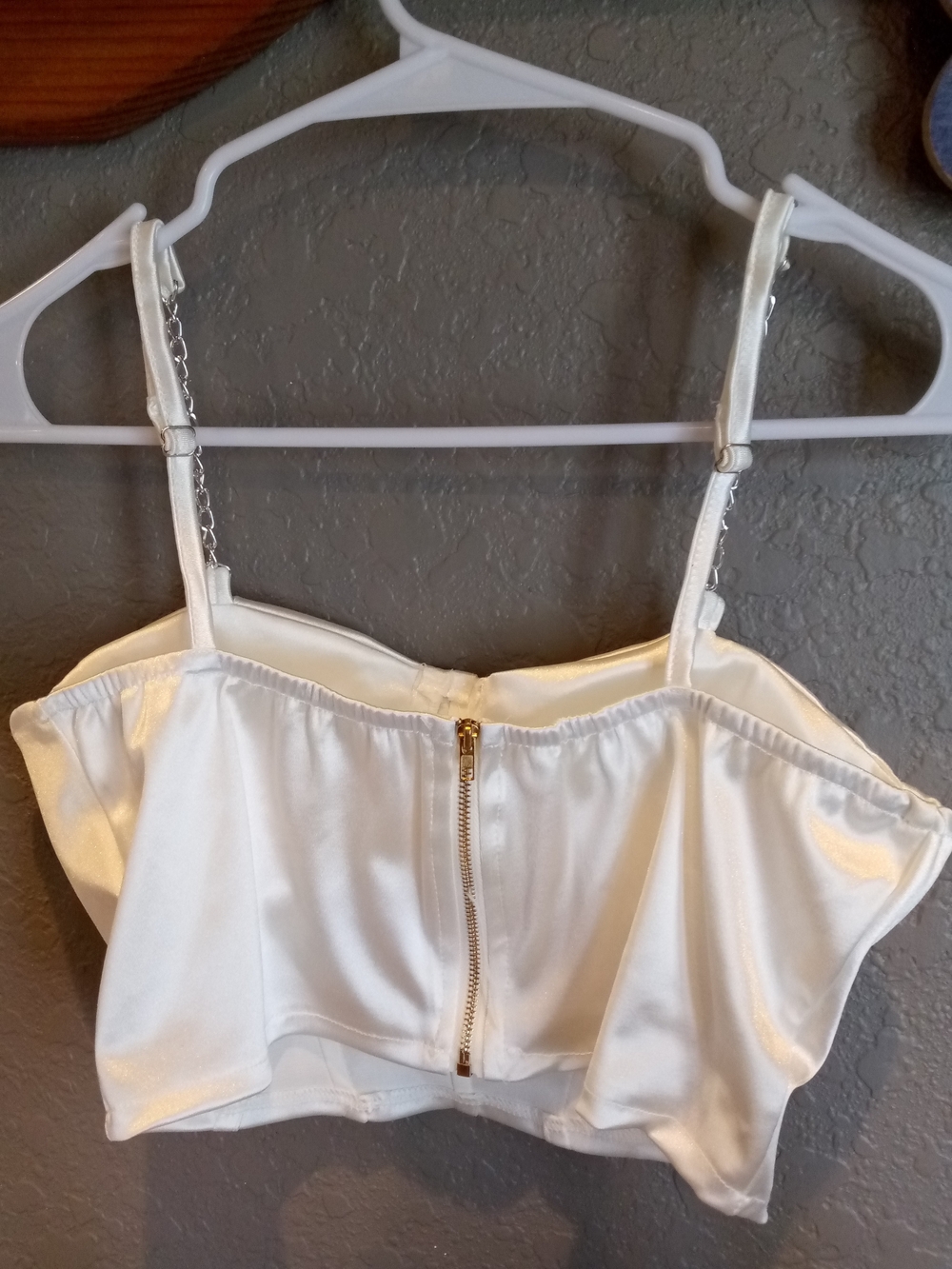 White Satin Zip-Front Cropped Cami